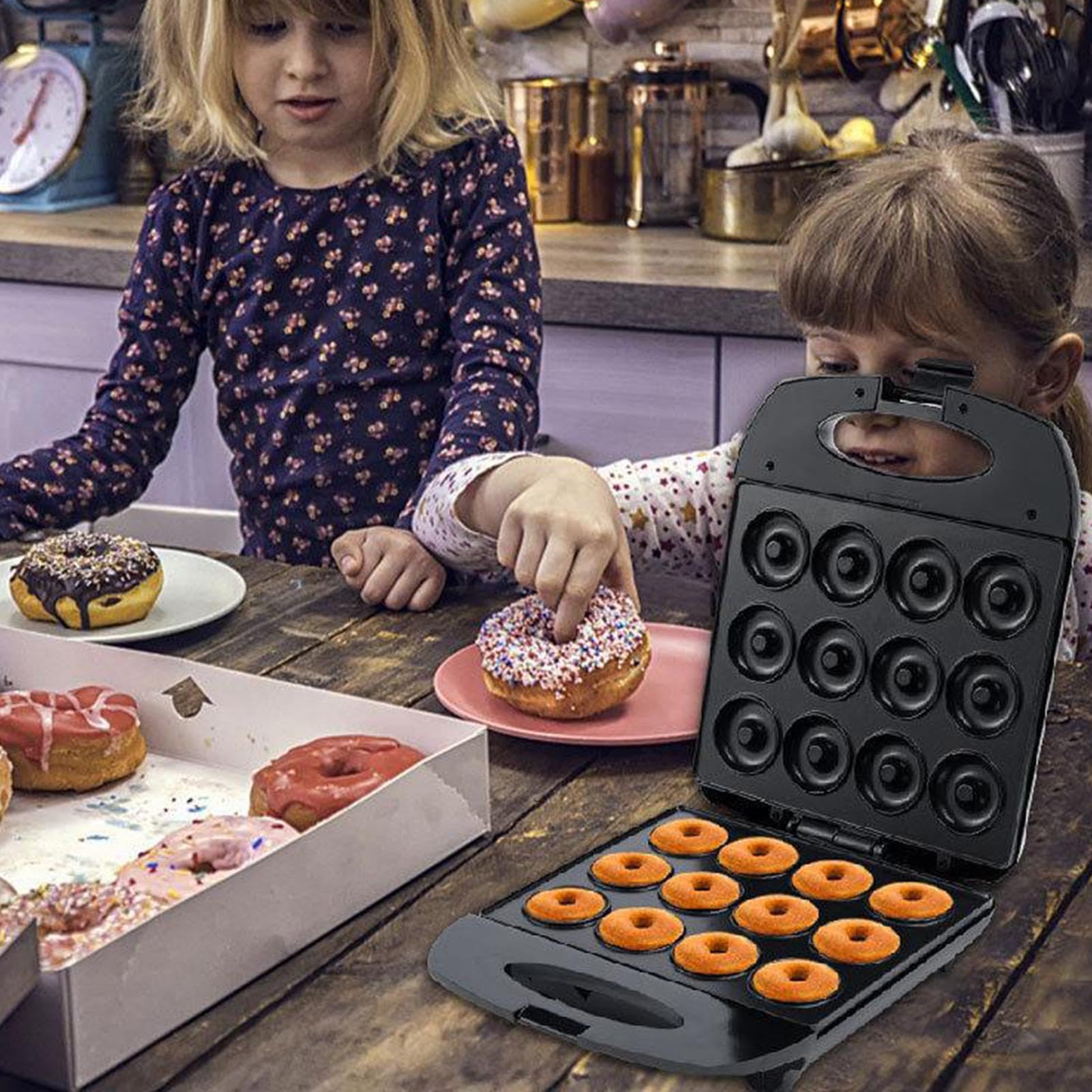 Donut Maker Machine pour la maison, Donut Making Machine | Petit outil de cuisson de machines à beignets électriques avec 12 trous - Pouser de cuisson du petit-déjeuner, plateau de boulanger à gâteau