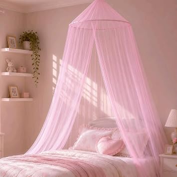 Pink Bed Canopy for Girls, Mosquito Netting for Bedroom, Bed Curtain