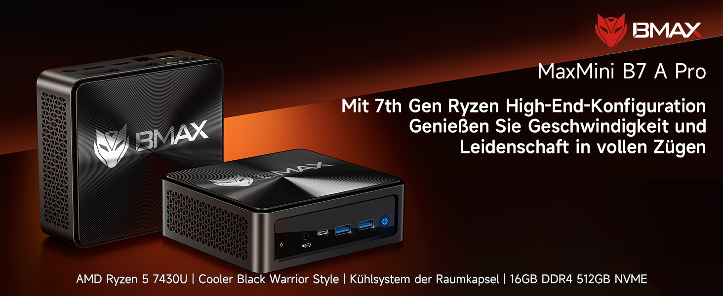 BMAX Mini PC B7Apro AMD Ryzen 5 7430U 16GB DDR4 512GB M.2 NVMe SSD