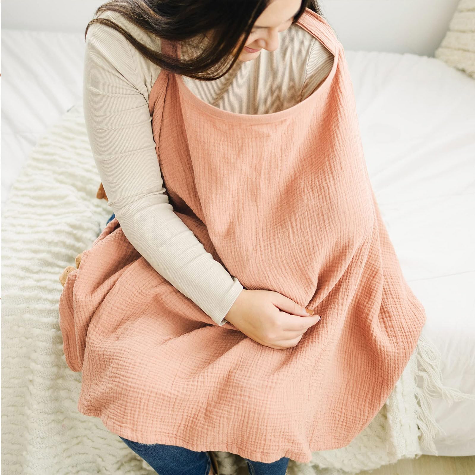 Pañuelo de lactancia para viajes, delantal de lactancia, funda de muselina para bebés, suave y transpirable, funda de enfermería para alimentación del pecho, color rosa, Rosa., L