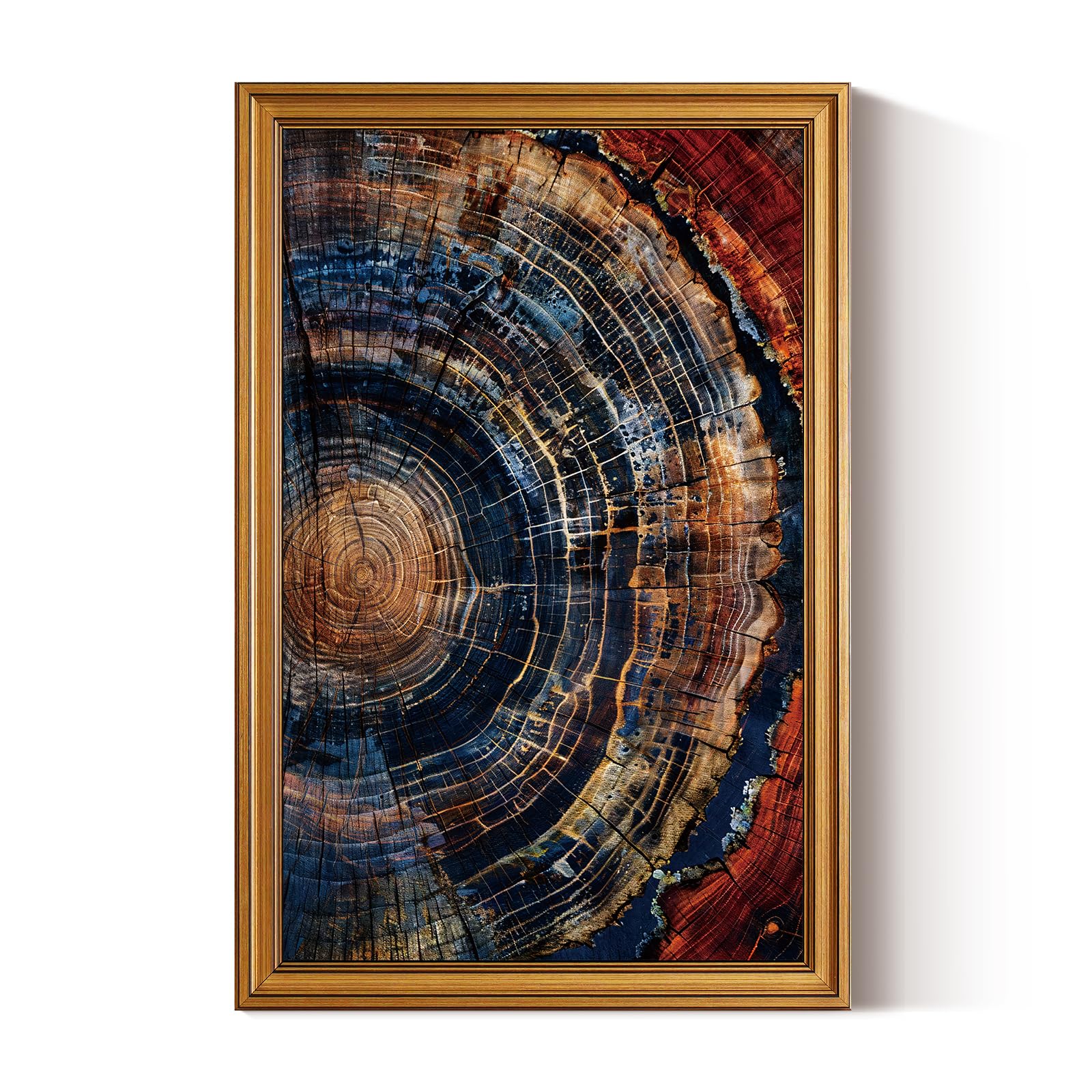 HUARCEY Gold Framed Vintage Wall Deocr for Living Room, Tree Rings Art Abstract Wood Grain Texture Bathroom Art Large Canvas Print Nature Inspired Farmhouse Pictures for Study Office Bedroom 16"x24"