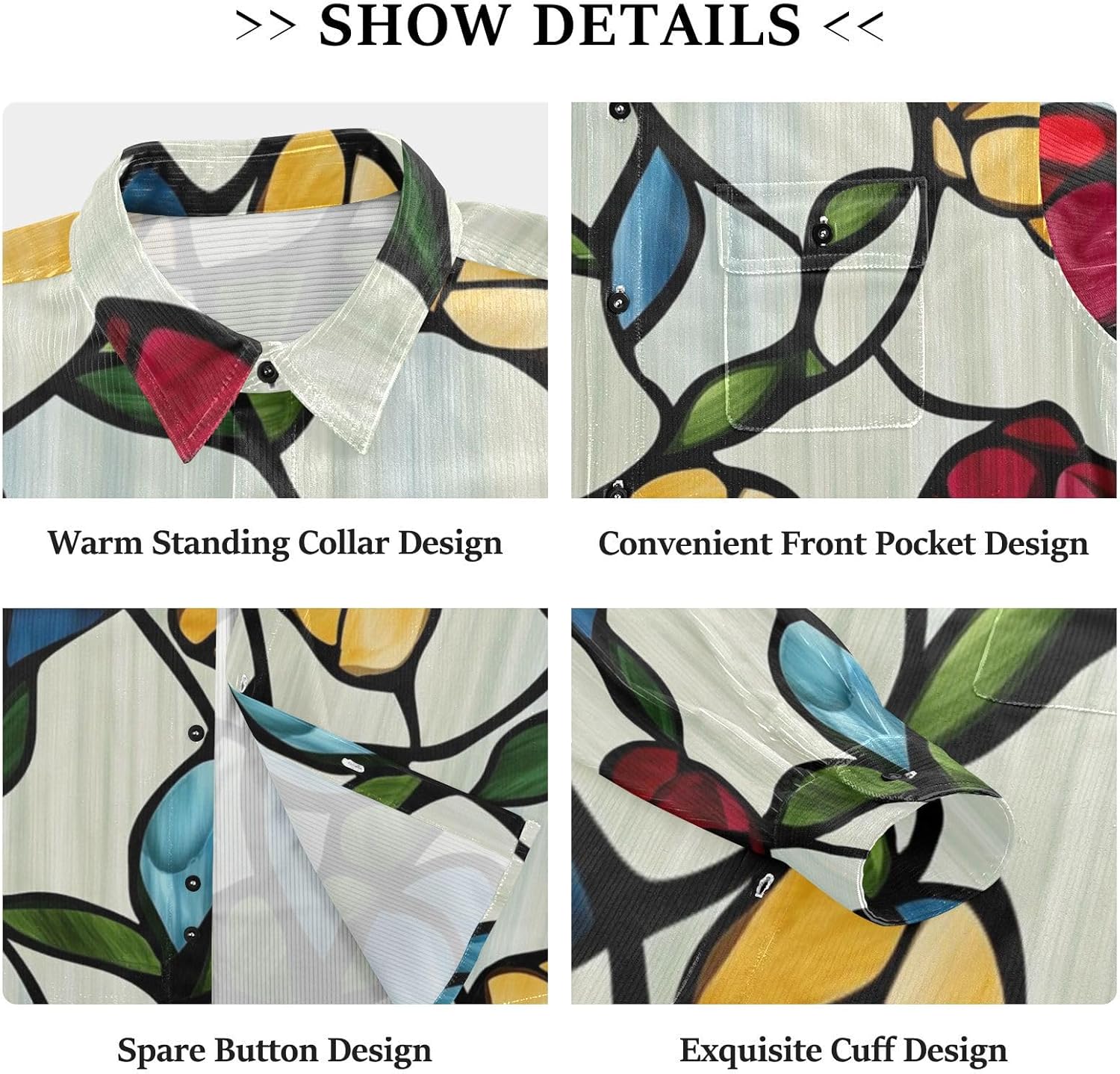 Color Oil Painting Sense Flowers Woolen Cord Fabric Mens Rugby Shirts Long Sleeve for Women Flannel with Pockets