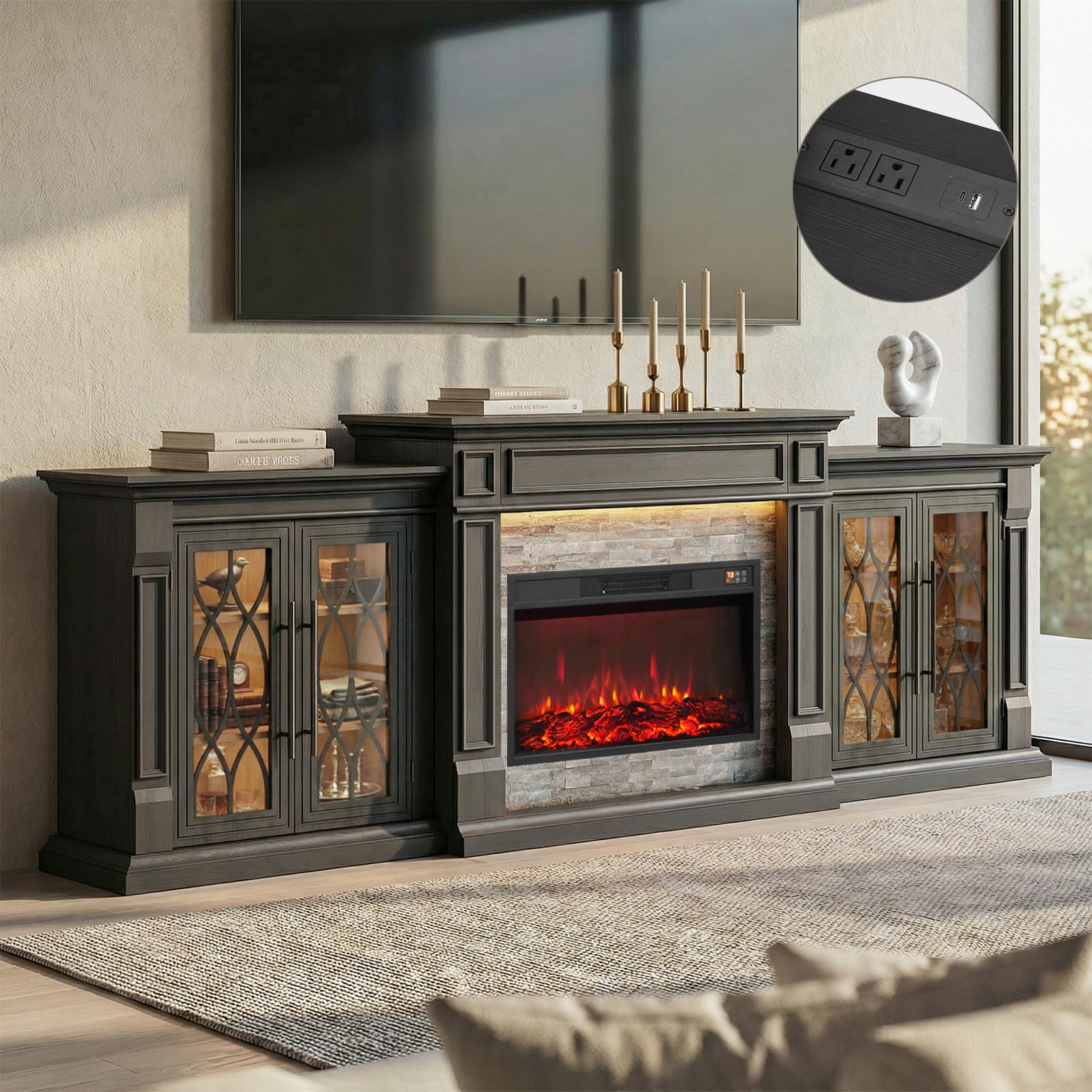 104' LED Fireplace TV Stand with Outlet