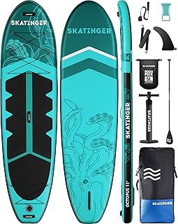Skatinger 11'x34'' Extra Wide Inflatable Paddle Board, Up to 420lbs Paddle Boards for Adults, Stable Stand Up Paddle Board for 2 People/Family, Wide Stable Design, Floating Paddle, Shoulder Strap, US Fin