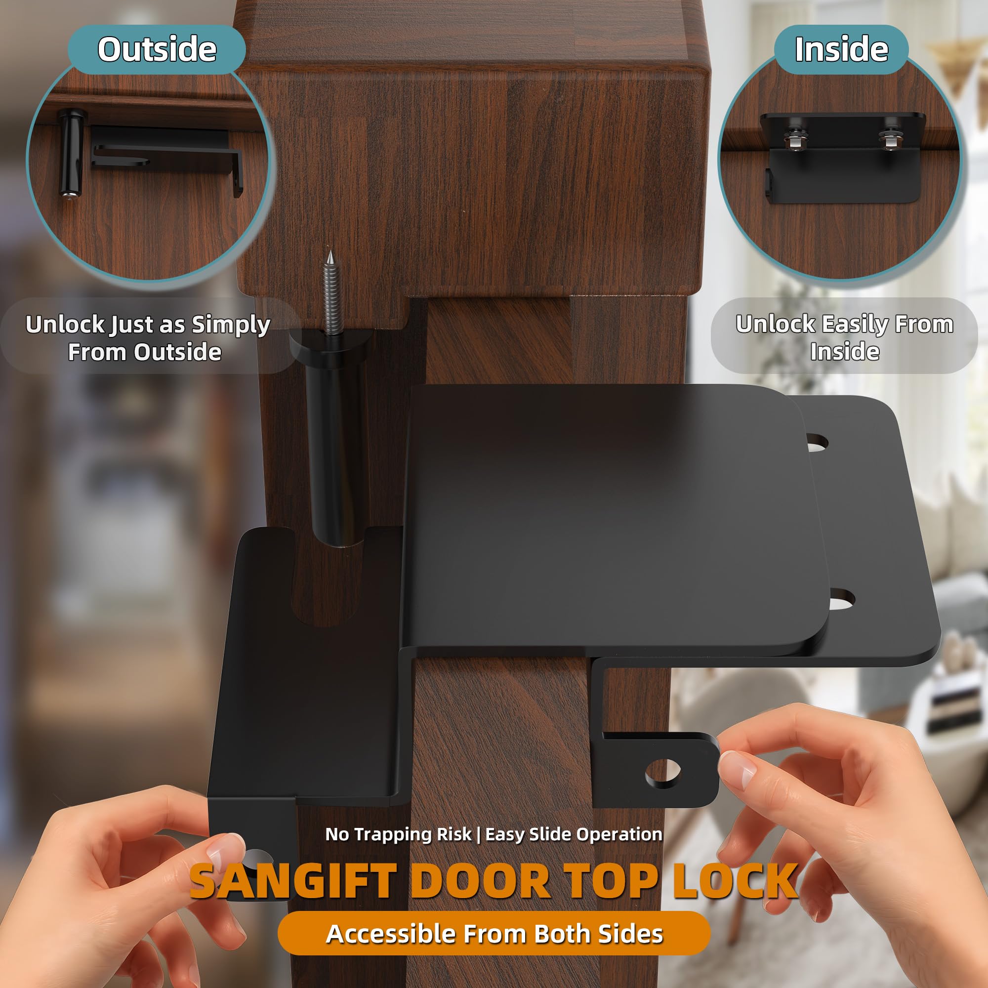 Cerradura superior de puerta de seguridad ajustable para niños con agarre ergonómico, 2 mm de grosor, acero sólido, a prueba de niños, cerradura superior para puertas interiores y exteriores