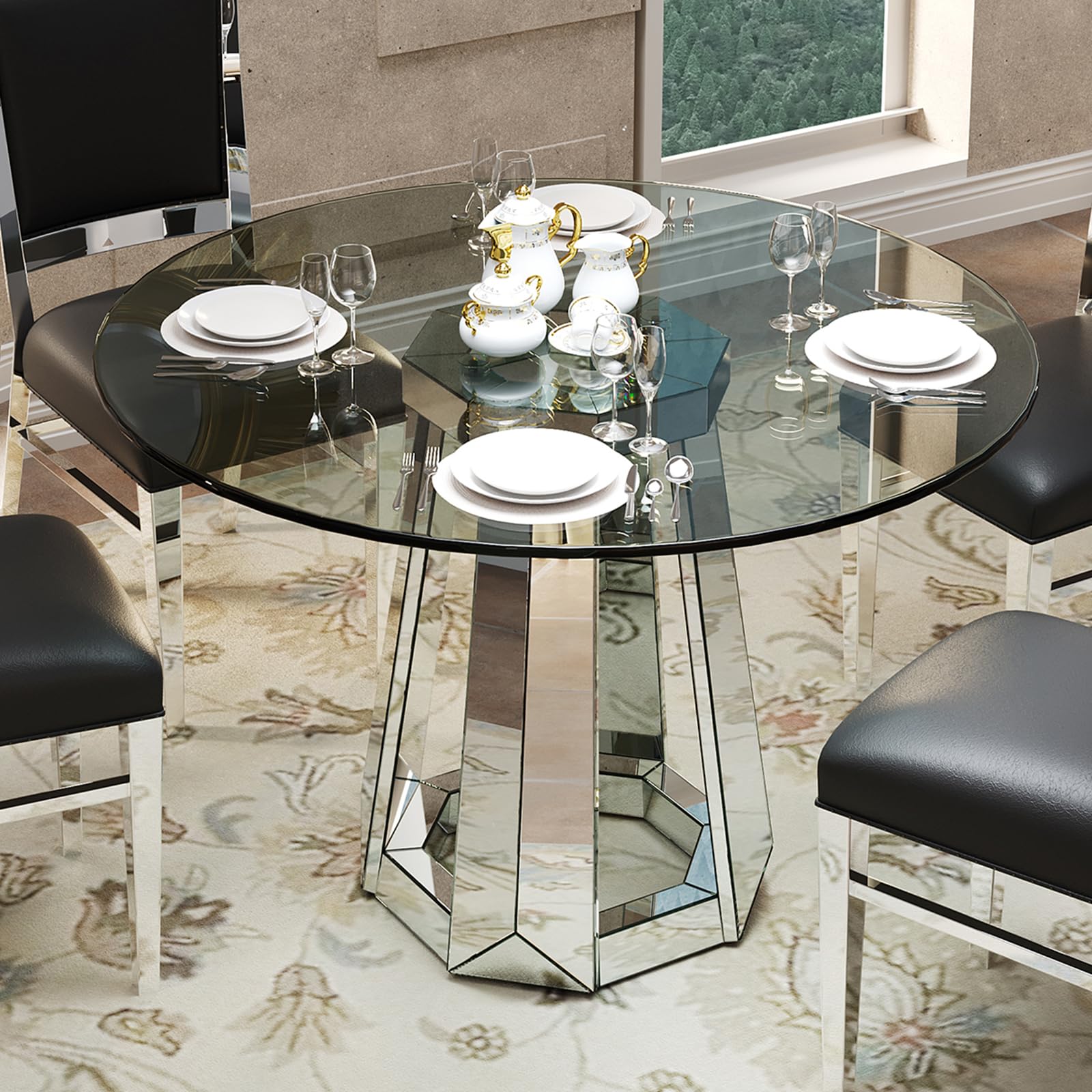 Amazon.com - Henf Luxury Round Glass Dining Table for 4-6, Silver
