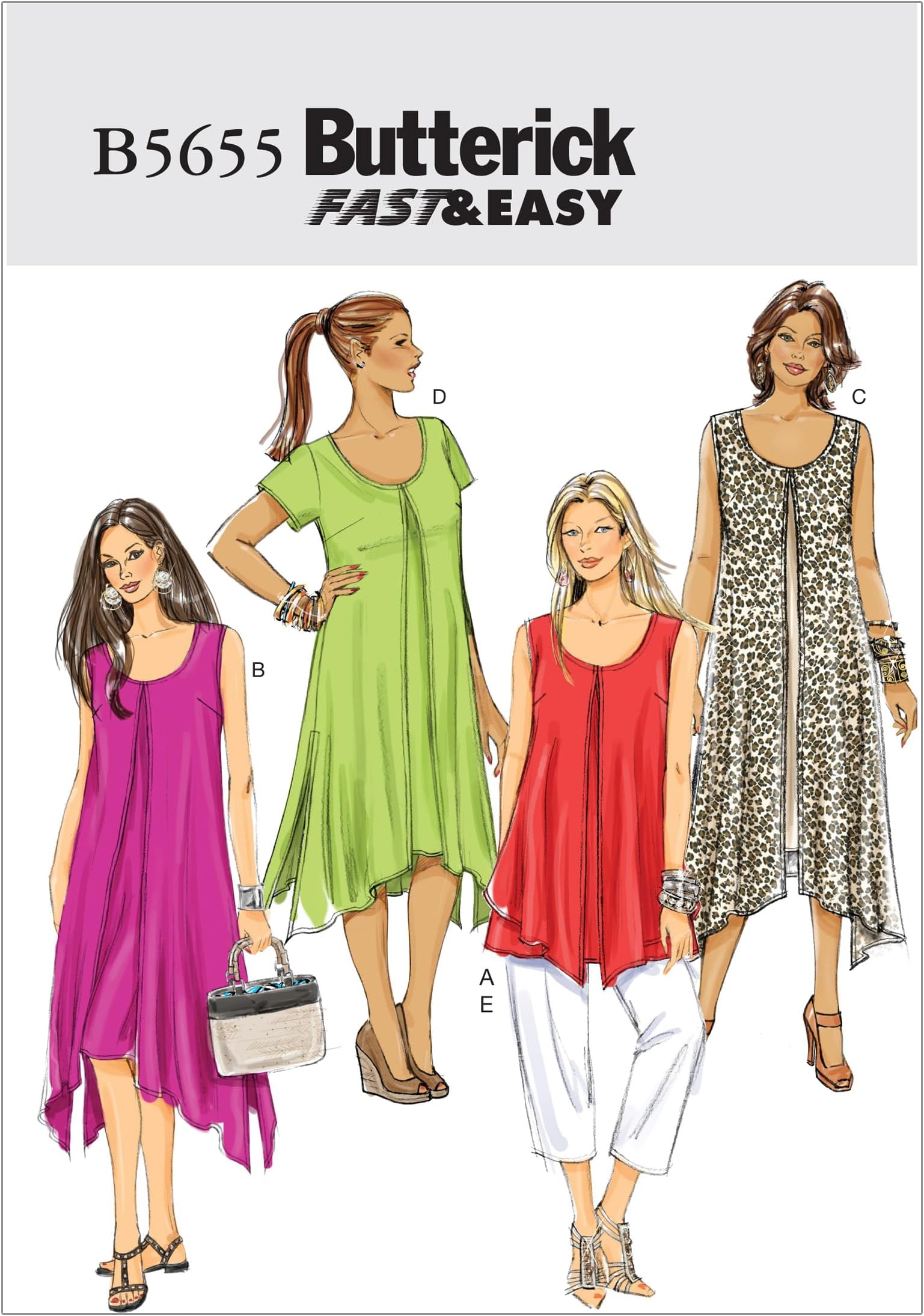 Butterick Patterns B5655 Size RR 18W-20W-22W-24W Misses'/ Women's Top, Dress and Pants, Pack of 1, White