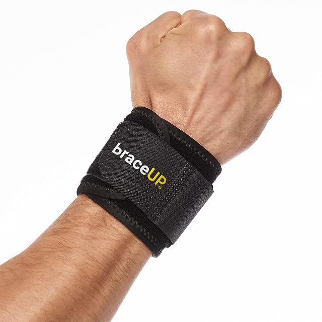BraceUP Wrist Compression Strap - Wrist Wrap Wrist Band Brace for Tendonitis Tennis Gym Workout One Size Adjustable