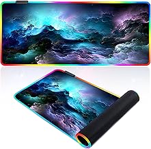 RGB Gaming Mouse Pad,Galaxy Space Extended Large Soft Mouse Pad with 14 Lighting Modes,Waterproof Computer Keyboard Mat 31.5×11.8 inches (B)