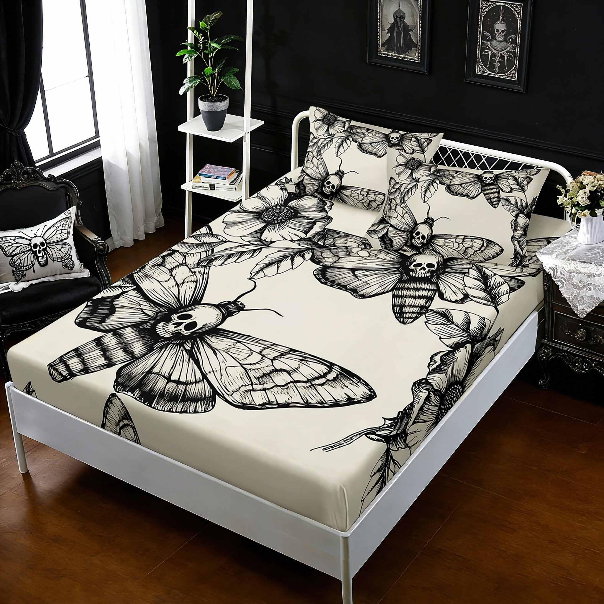 Drap-housse motif tête de mort grand lit pour chambre ado rebelle
