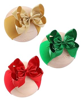 3PCS Baby Bows doboi Christmas Baby Girl Headbands Nylon Hairbands with Golden Weft Webbing Ribbon Bow Handmade Elastic Shiny Baby Hair Bows Headbands for Baby Girls Newborns Infants Toddlers and Kids