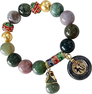 Jade Good Fortune Bracelet Thai Women Girls Charm Luck 12.50 mm Jewelry Healing Energy Real Bracelets Bangle Charms with Pendant Jade Coin Lucky Money Powerful Prosperity Success