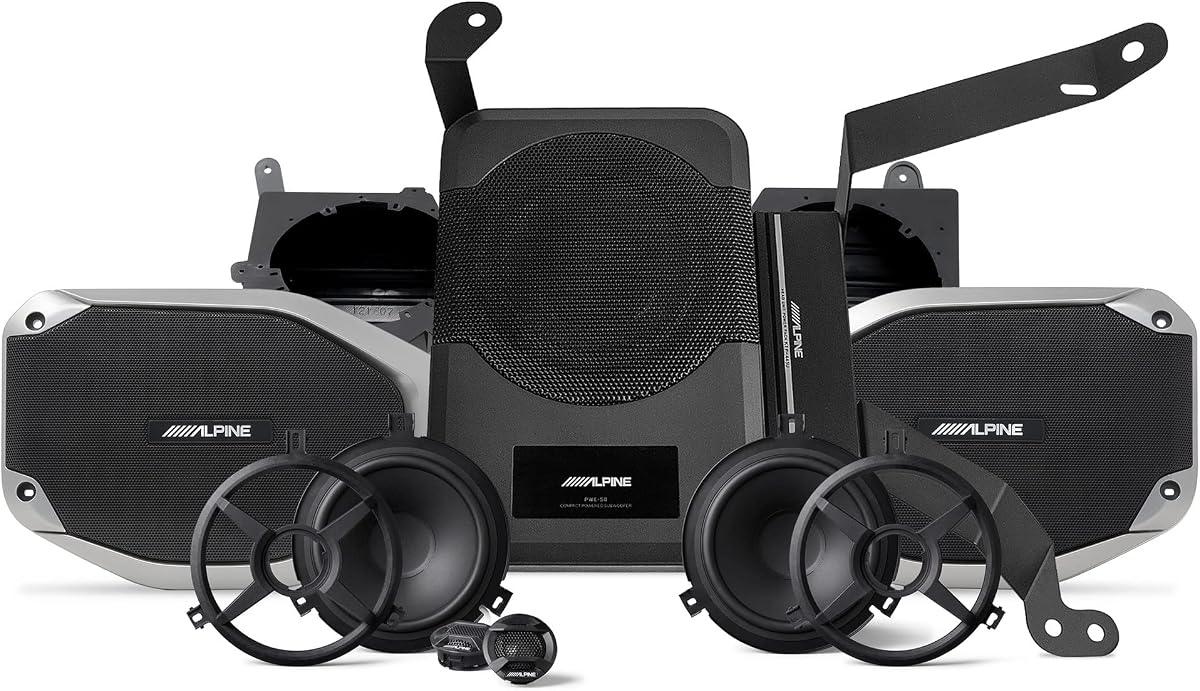 Actualización completa del sistema Alpine PSS-24WRA de 300 vatios compatible con Jeep Wrangler Unlimited JL 2018 en adelante y Jeep Gladiator 2020 en adelante | Kit de actualización de subwoofer con altavoz amplificado todo en uno, audio potenciado de 300 vatios, solución estéreo JT completa, fácil instalación