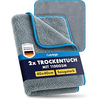 LICARGO Microfibre Car Cloths Set of 2 1100 GSM Absorbent Dry Cloths Paint-Gentle and Lint-Free Polishing Cloths Microfibre Cloth for Car Care Car Towel for Drying and Polishing 40 x 40 cm