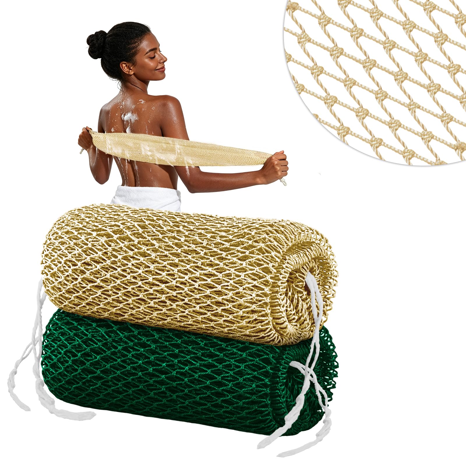 Cleangor 2Pcs African Net Sponge Authentic with Knots - Exfoliating Body