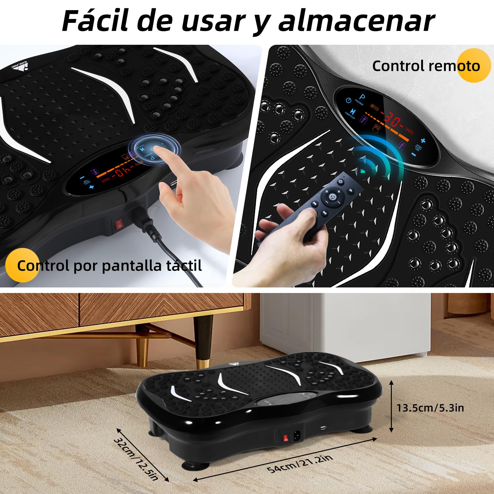 EVOLAND Plataforma vibratoria con 2 Bandas de Resistencia, 99 Niveles de Intensidad y Altavoz Bluetooth, Máquina de Entrenamiento para tonificar y moldear músculos