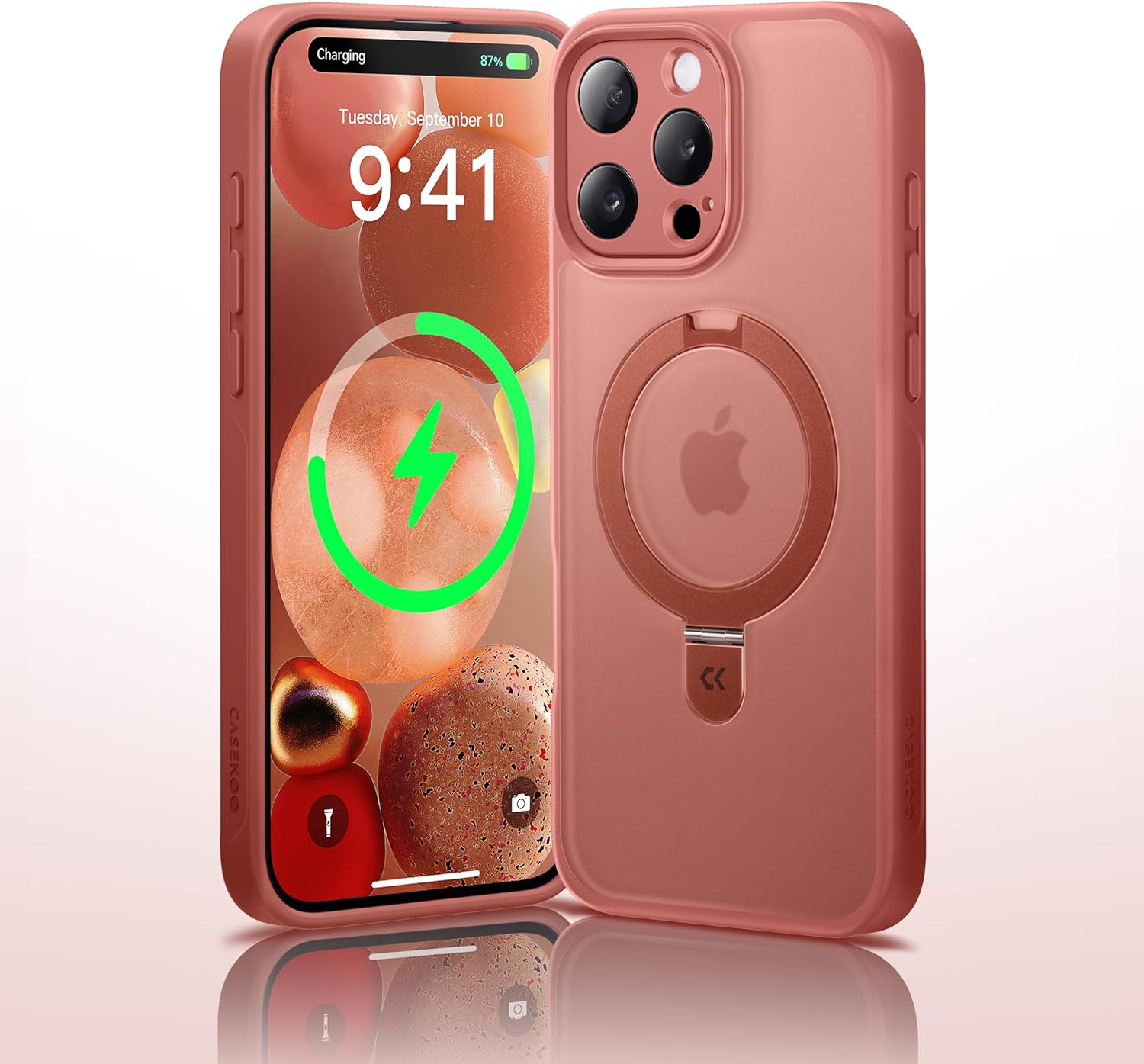 CASEKOO Upgraded Full Camera Protection for iPhone 16 Pro Max Case with Magnetic Invisible Stand [Compatible with MagSafe] [Military Grade Protection] for iPhone 16 Pro Max Case Stand 6.9", Grapefruit