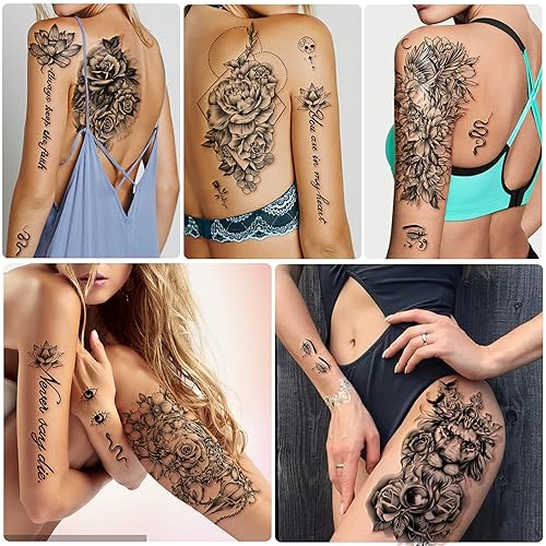 Miniatura 3 de Yazhiji 49 hojas de flores grandes Butterfies corona, tatuajes temporales impermeables para mujeres y niñas, tatuajes falsos para niños o adultos,