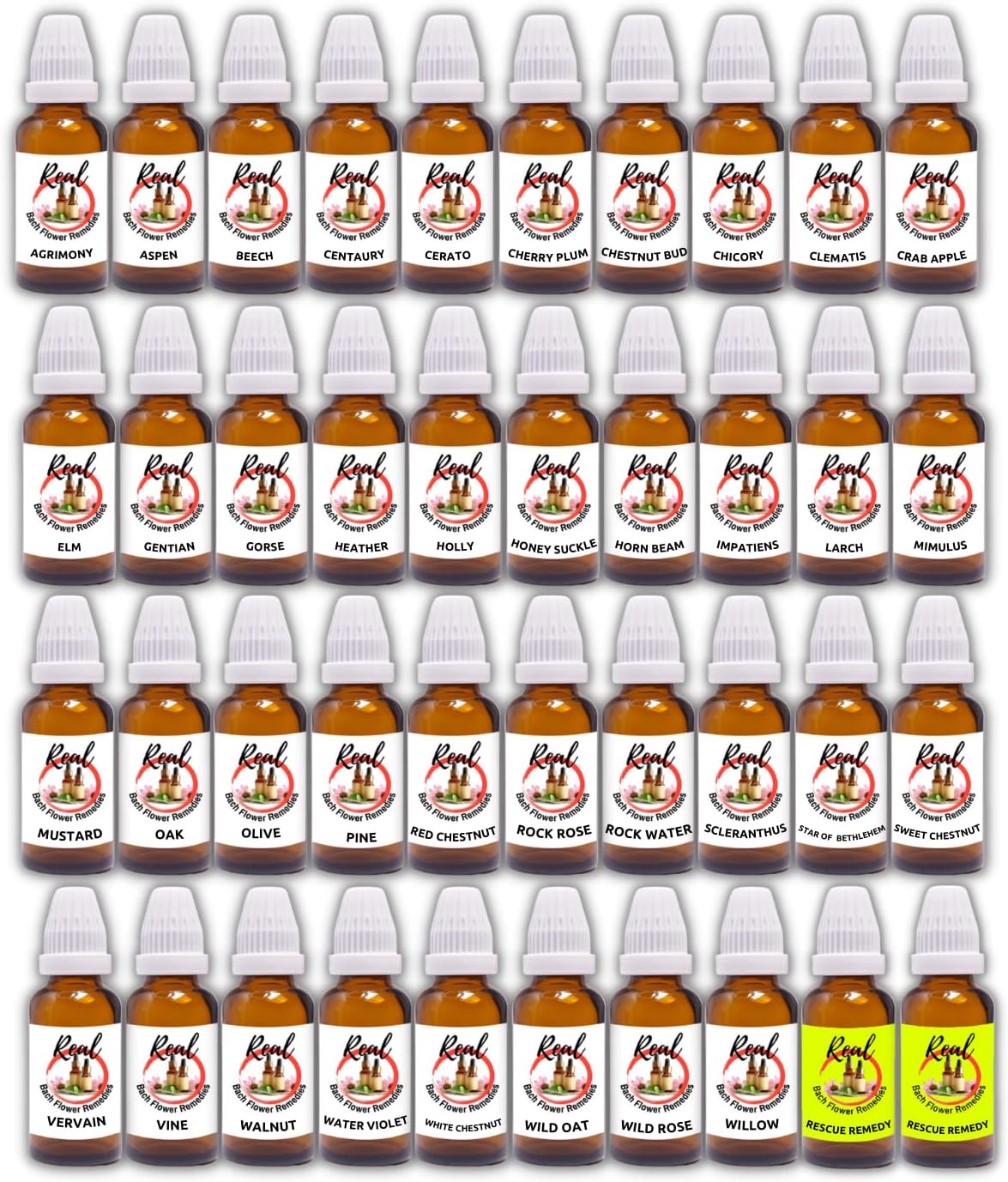 40 Bottles Kit 30Ml - All 38 Bach Flowers Plus 2 Rescue Remedy - Original Imported Bach Flower Remedies Prepared From The First Concentrate - White