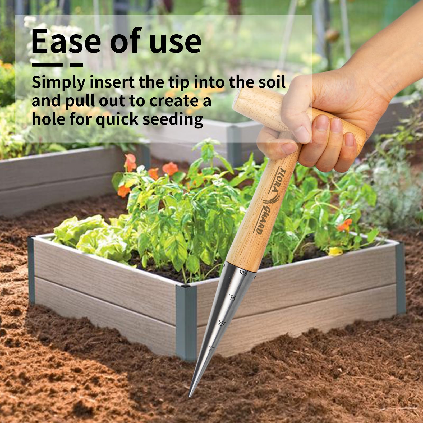 Plantoir Droit Ergonomique - L 29,5 Cm - Acier Inoxydable, Bois De Frene Noeud En Cuir