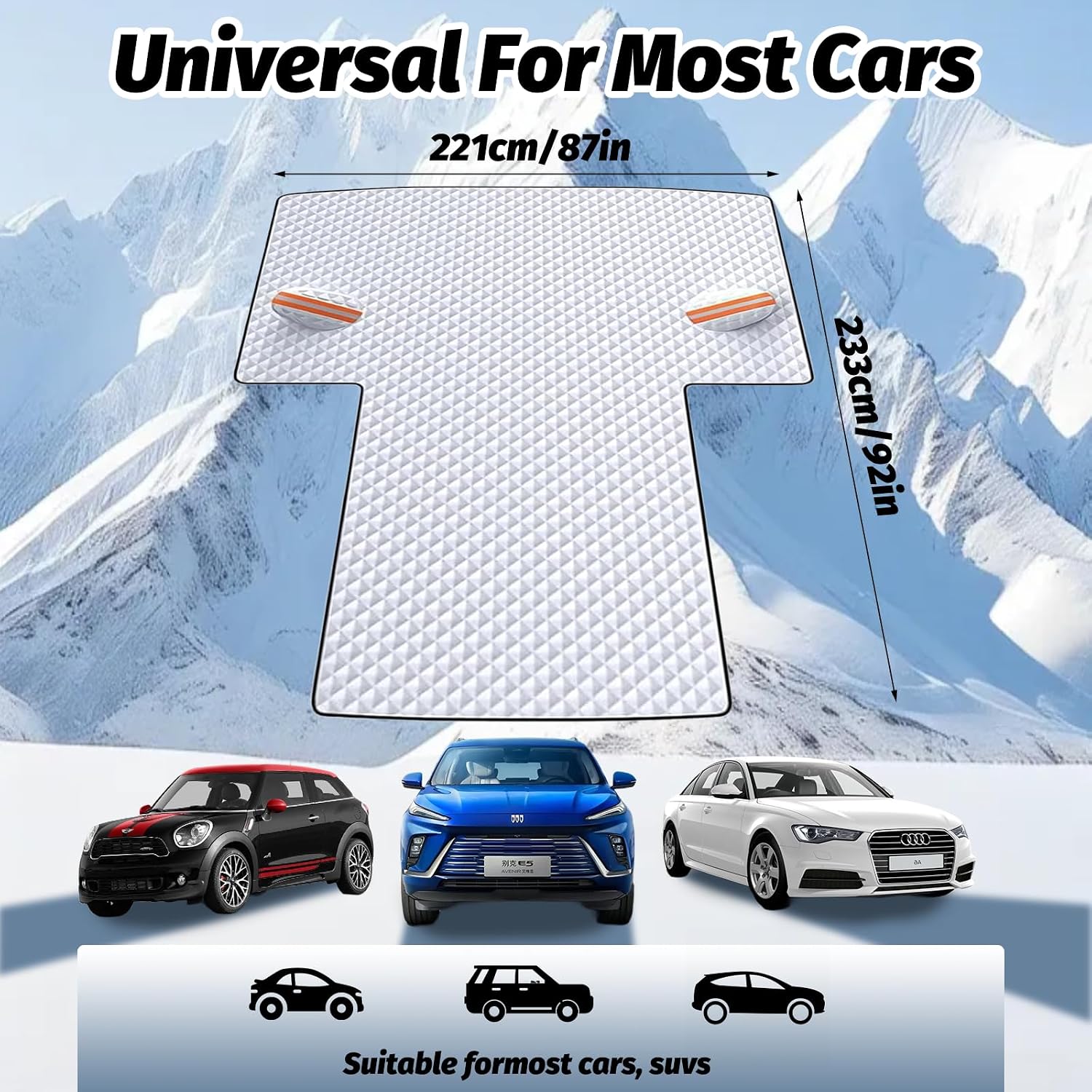 Windshield Cover for Ice and Snow, Windshield Snow Cover, Car Windshield Cover, 600D Waterproof Heavy Duty Universal for Most Cars SUVs Vans Truck (90 x 98 Inch)