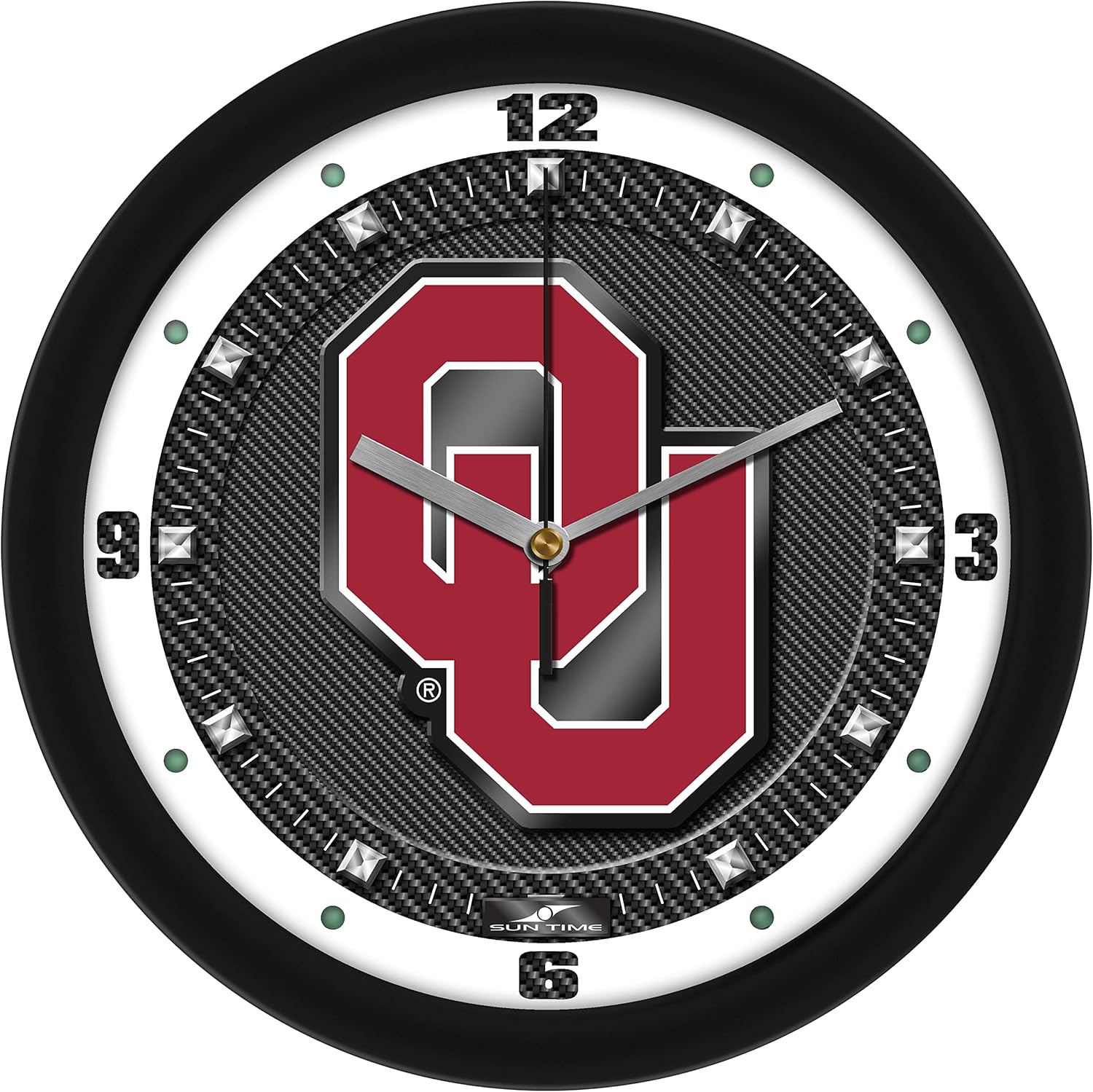 SunTime Oklahoma Sooners Wall Clock, Printed Carbon Fiber Team Art, Silent Non-Ticking Quartz Movement, 11.5"