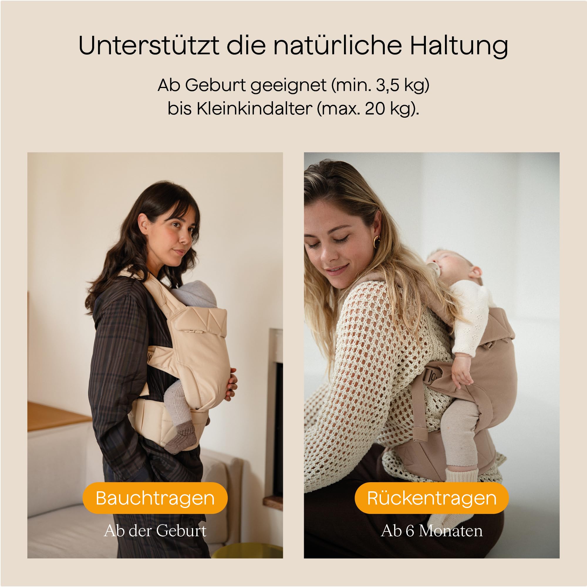 Baby Carrier - Babytrage bis 20 kg - Ergonomische Bauch- und Rückentrage - Vanilla Cream