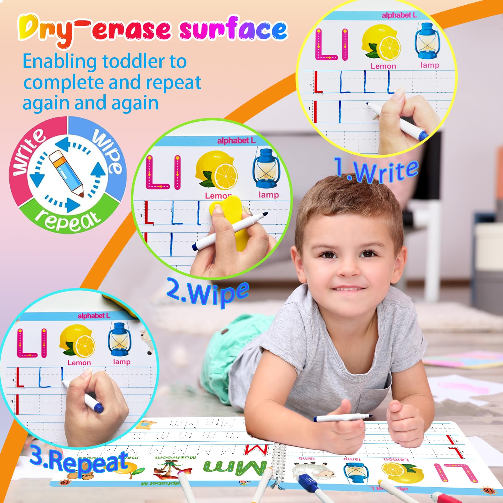 Actividades de aprendizaje preescolar - Libro de trabajo educativo para niños pequeños Prek Montessori escritura a mano, juguetes de rastreo de actividades, libro ocupado para niños, 4