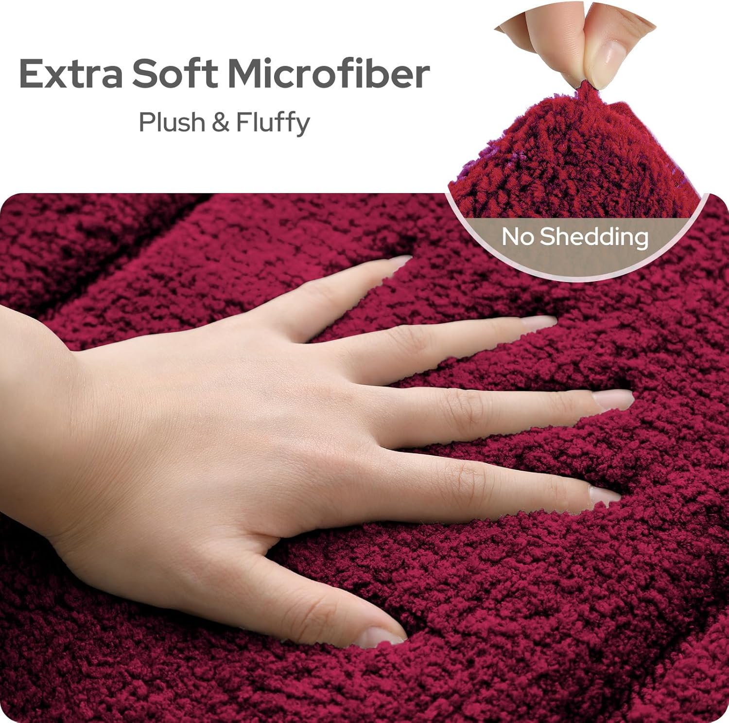 HOMEIDEAS Bathroom Rugs Sets 2 Piece, Extra Soft and Absorbent Microfiber Plush Bath Mat with Non Slip Backing(Burgundy Red) - Image 3