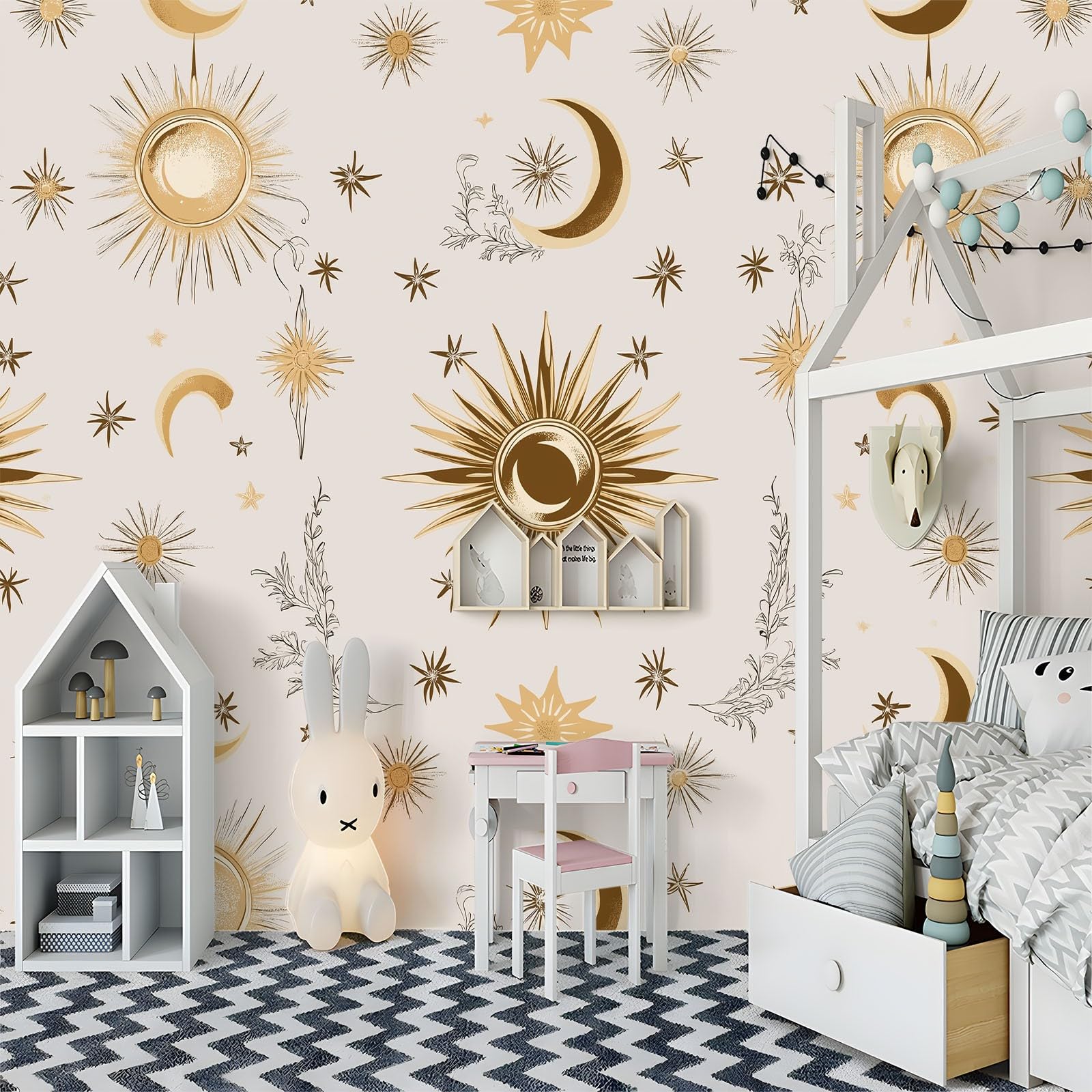 Fototapeta 350 x 256 cm Prosty księżyc Nowoczesne gwiazdy Dekoracja ścienna Gigantyczny plakat z polaru Dekoracja ścienna do salonu sypialni, jasnoszara