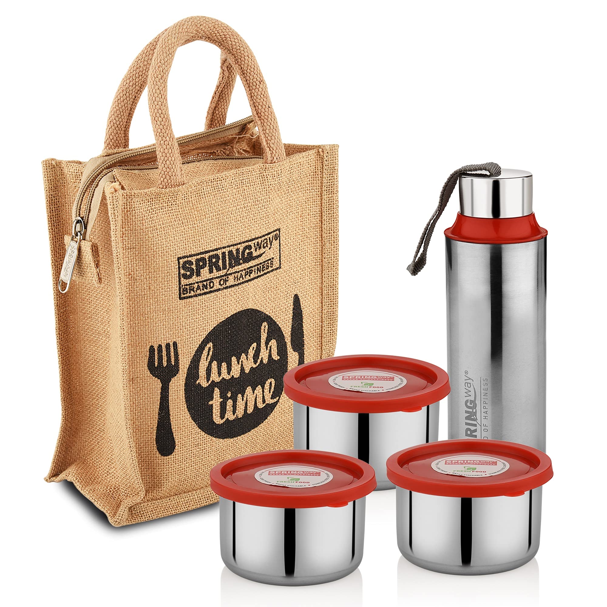 SPRINGWAY - Brand of HappinessRuby Lunch Pack with 3 Container, 1 Bottle & 1 Spoon (Brown)