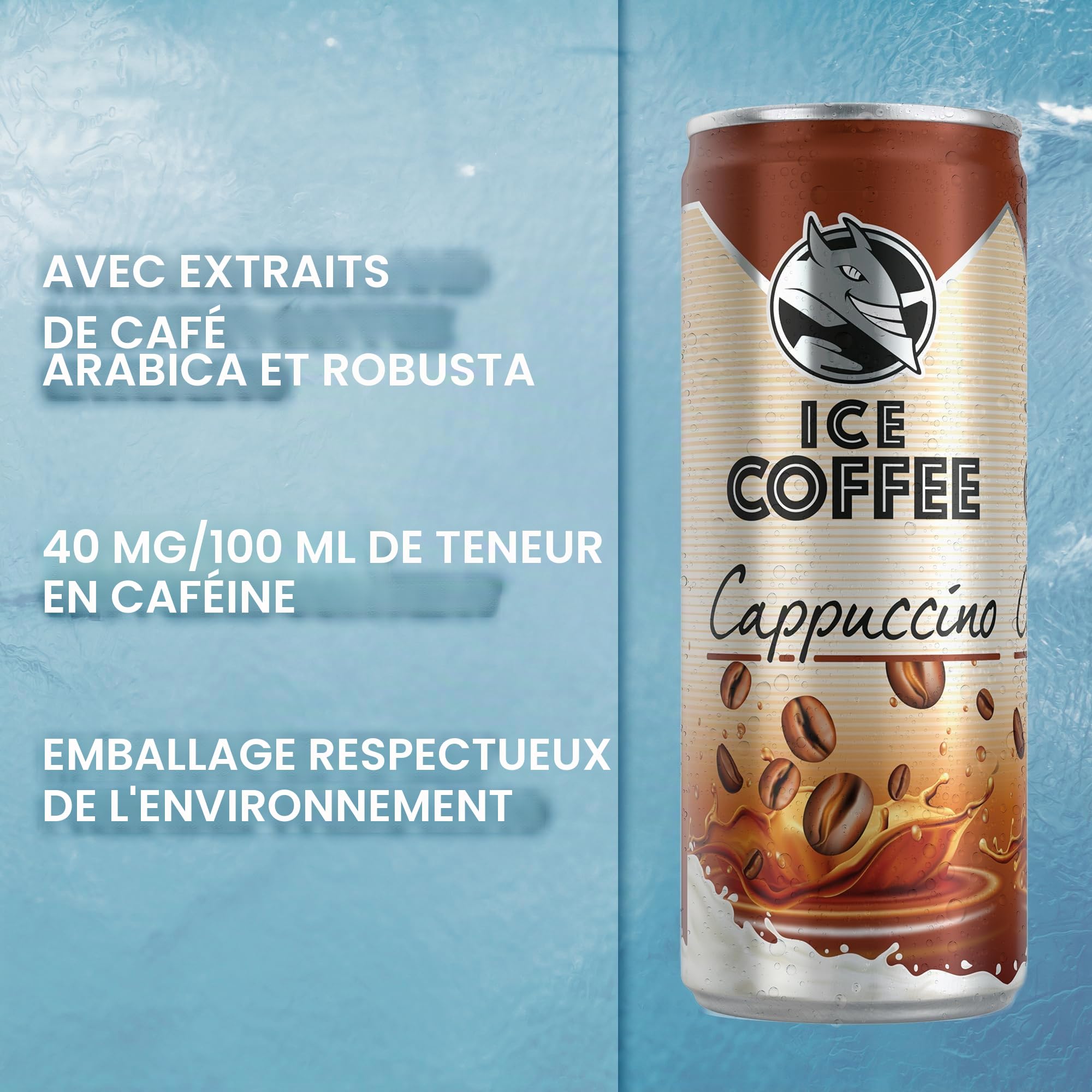 HELL Ice Coffee Cappuccino | Lot de 24 boîtes de 250 ml | 40 mg/100 ml de caféine | Contient des extraits de café Arabica & Robusta | 75 % de lait UHT | Prêt à boire