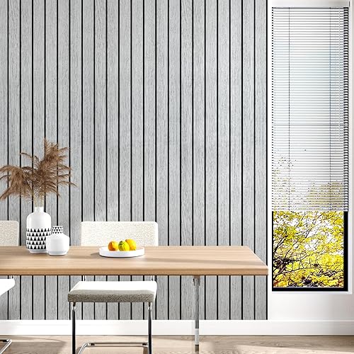 Miniatura 6 de Wallercity Paneles 3D de listones de madera autoadhesivos blancogris para decoración de pared, paneles de madera insonorizados para dormitorio,