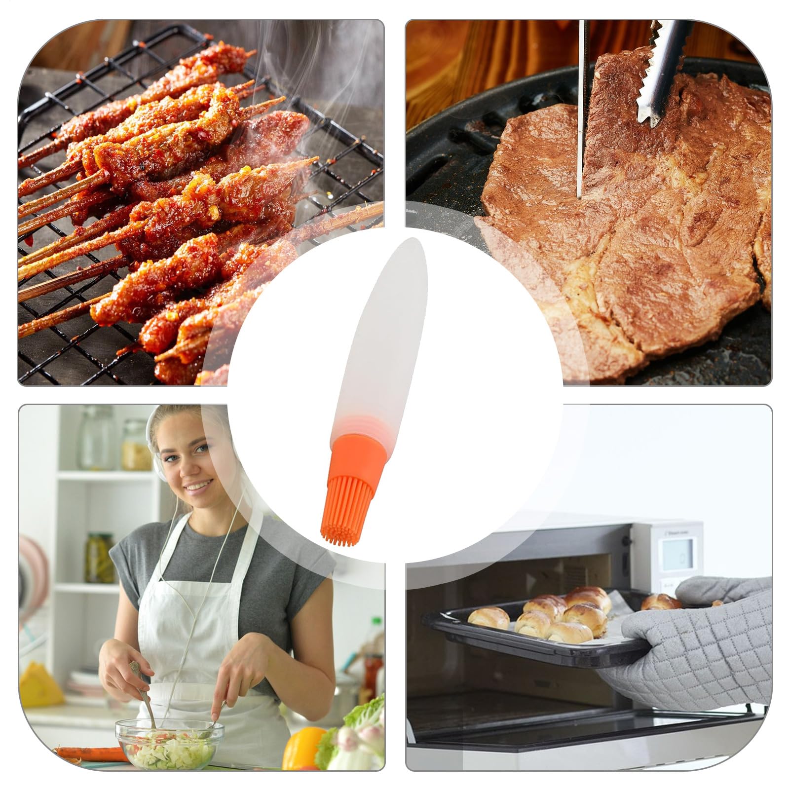 Oil Silicone Brush Bottle Set - Cooking Baking Barbecue Oil Spread Applicator | Soft Flexible Silicone Bristle with Transparent Storage Container, Kitchen Food Grease Control Tool