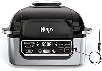 Ninja Foodi Pro 5-in-1 Indoor Integrated Smart Probe, 4-Quart Air Fryer, Roast, Bake, Dehydrate, an Cyclonic Grilling Technology, with 4 Steaks Capacity, Stainless