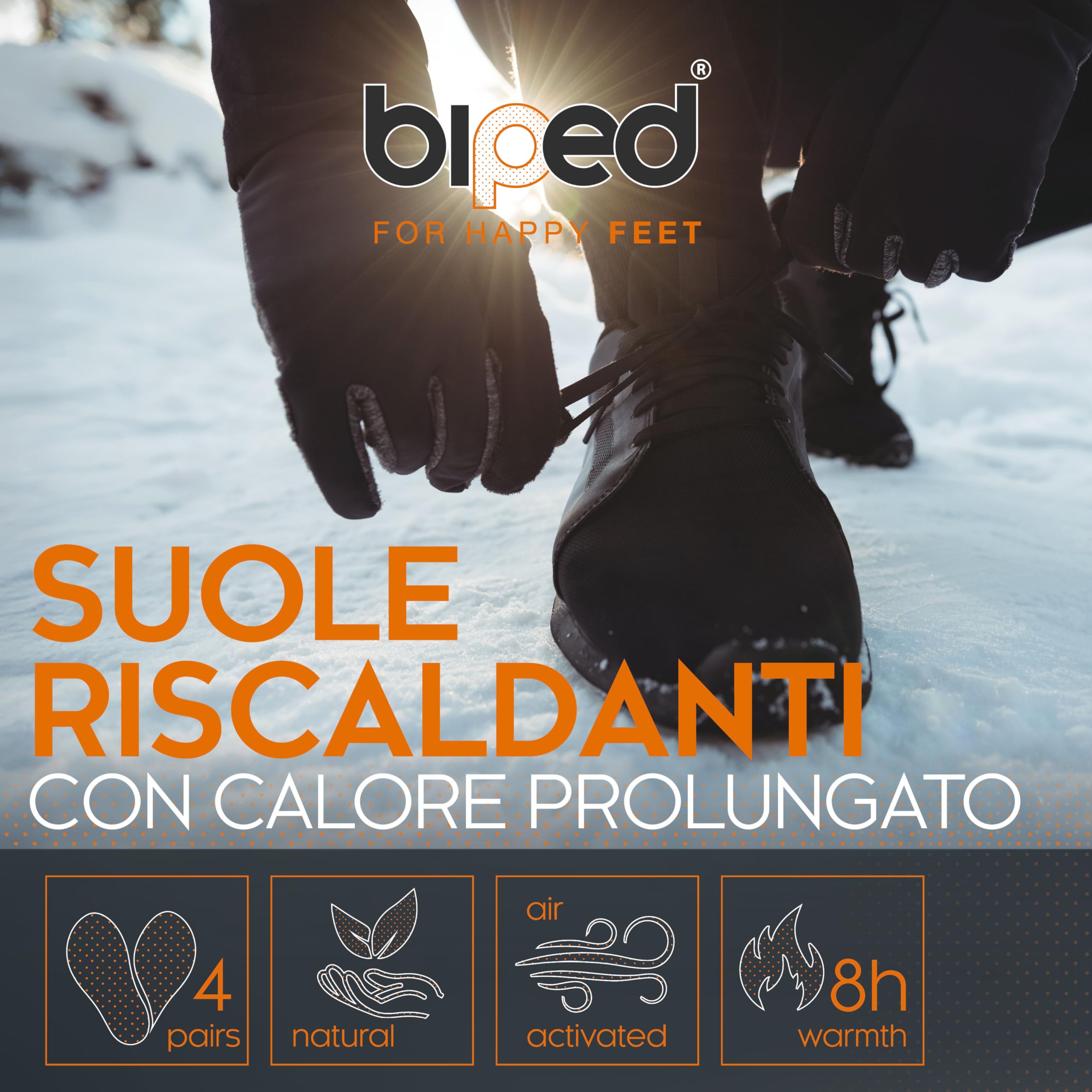 biped solette riscaldanti per scarpe – Set da 4 paia di scaldapiedi per uomo e donna – Solette termiche naturali monouso fino a 8 ore di calore – Attivazione all’aria z2940