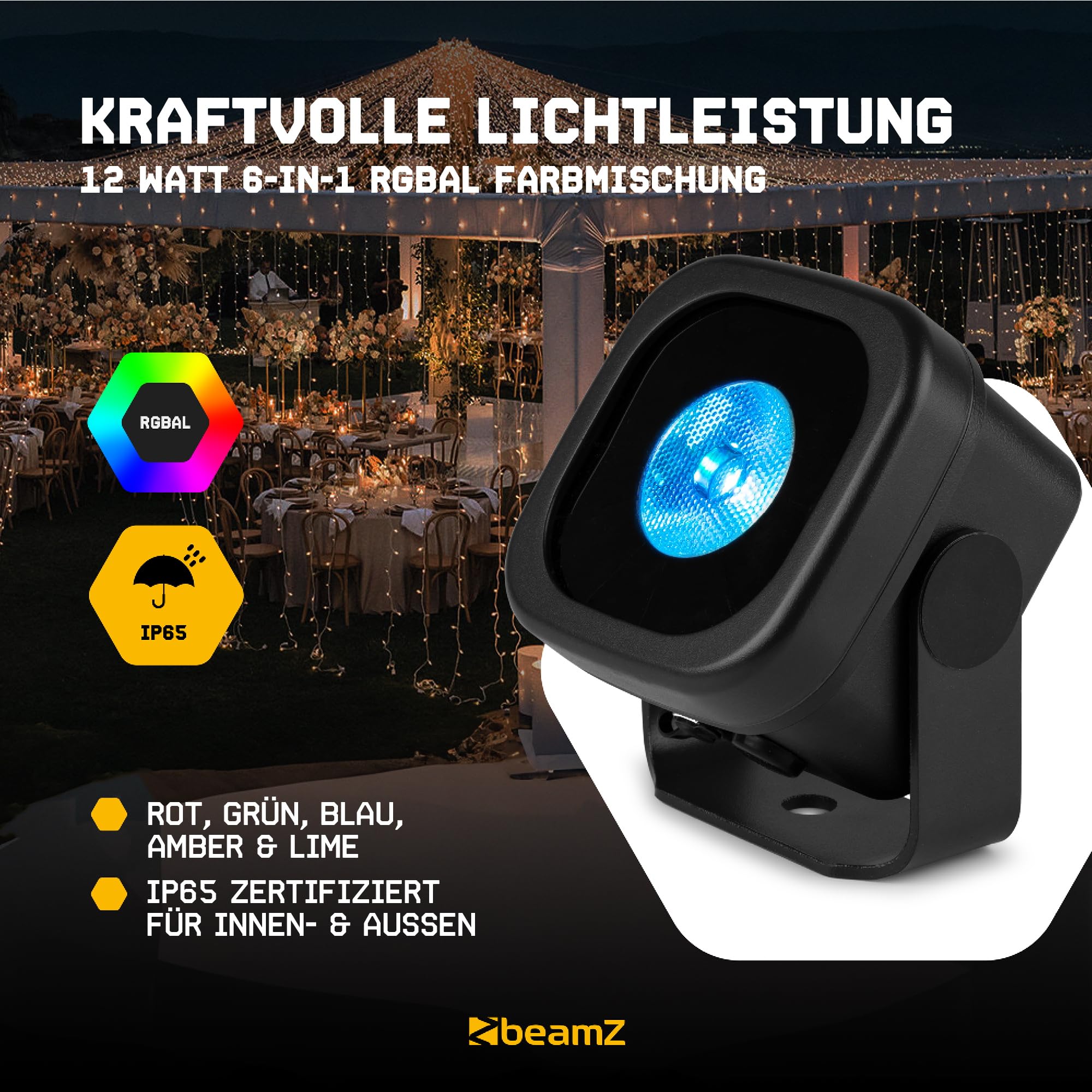 BeamZ BBP12 Akku Uplight Spot 8er Set - 12 Watt LED Par Strahler Outdoor, 13h Akkulaufzeit, IP65, Magnet Clip, Bühnenbeleuchtung, Dimmer, Stroboskop, DMX & Automodi, Bühnenlicht inkl. Fernbedienung