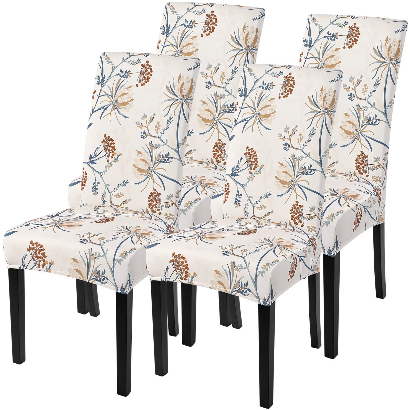 SearchI Printed Dining Room Chair Covers Set of 4, Stretch Kitchen Chair Covers Washable Parsons Chair Slipcover Removable Dining Chair Protectors for Hotel,Ceremony(Elegant Blossom)