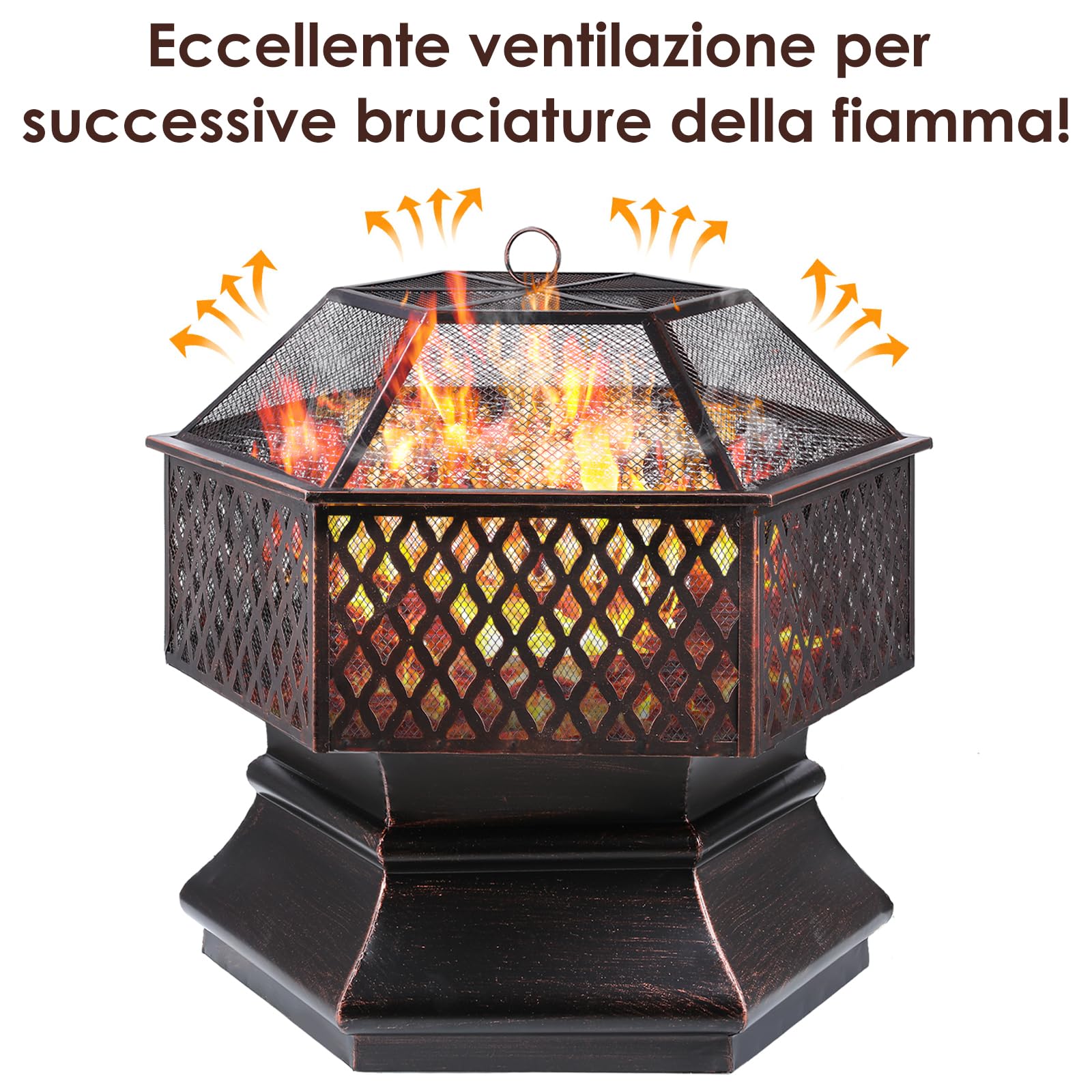 Vounot ® Da Giardino 81 Cm In Metallo Con Coperchio Pare Scintille E Attizzatoio Da Esterno Rotondo Per Riscaldamento Campeggio Balcone E Terrazza - 5