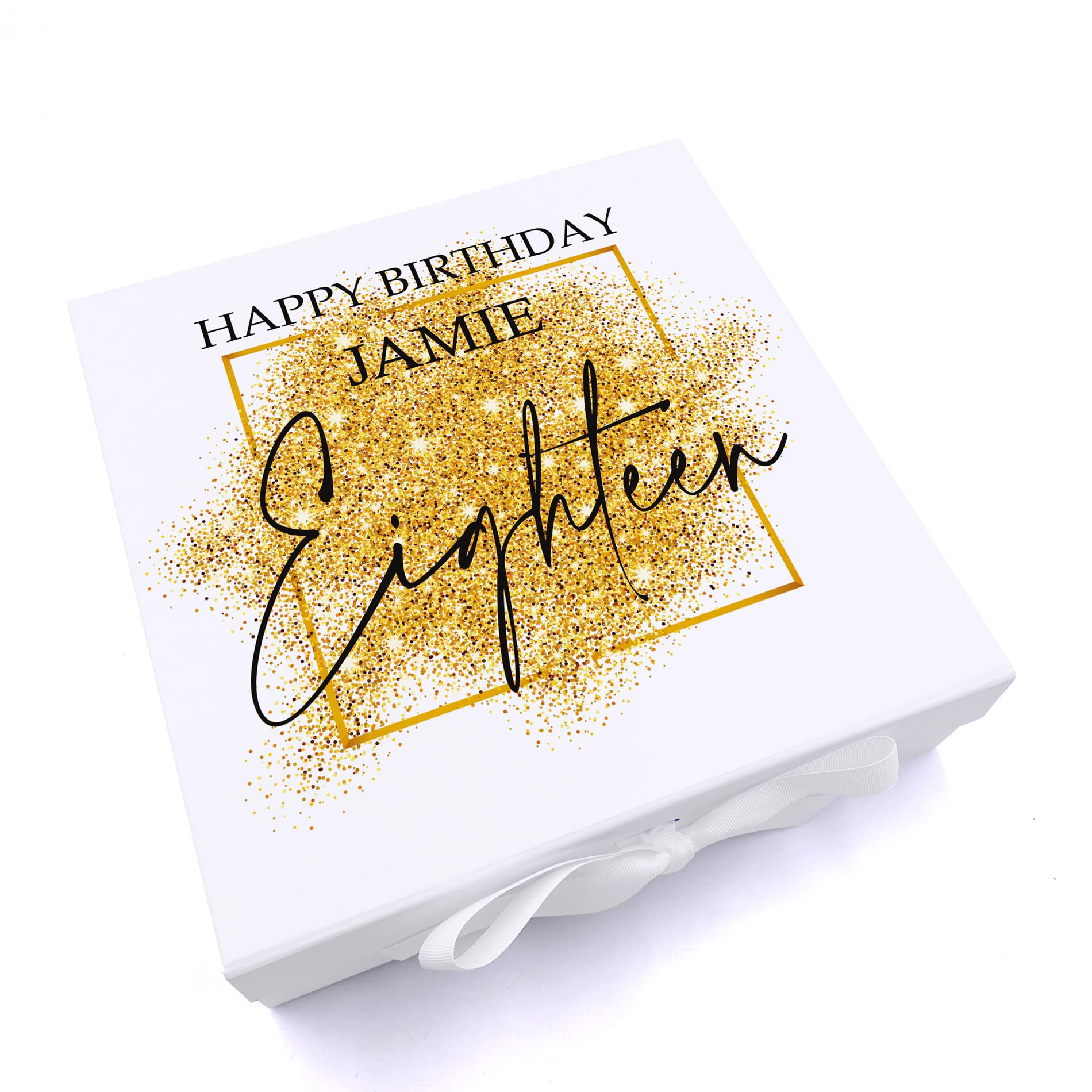 ukgiftstoreonline Personalised 18th Birthday Gift Keepsake Memory Box Gold Sparkles Design (Medium)