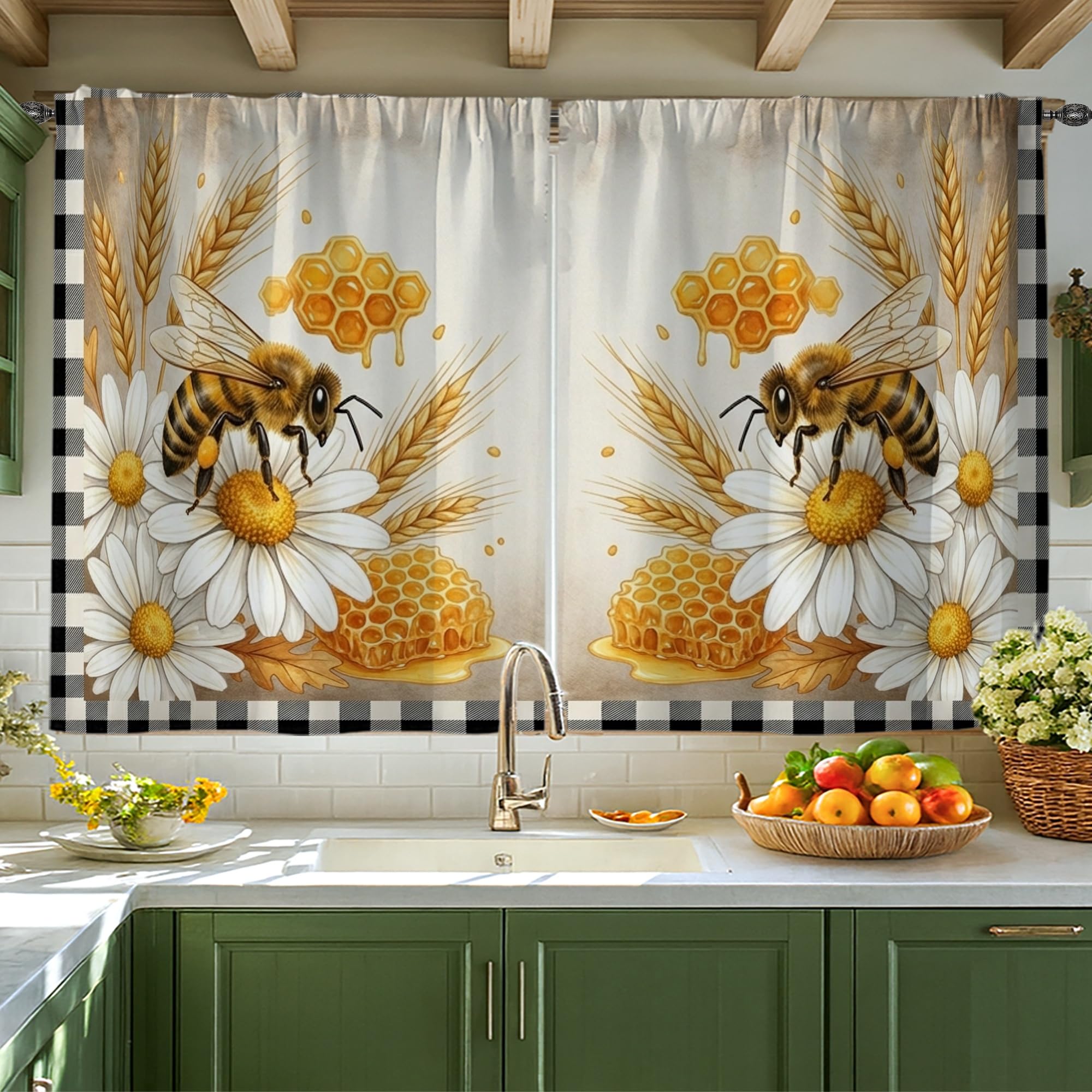 Rideaux nid d'abeille occultation douce et fraîcheur pour cuisine jaune 106x114