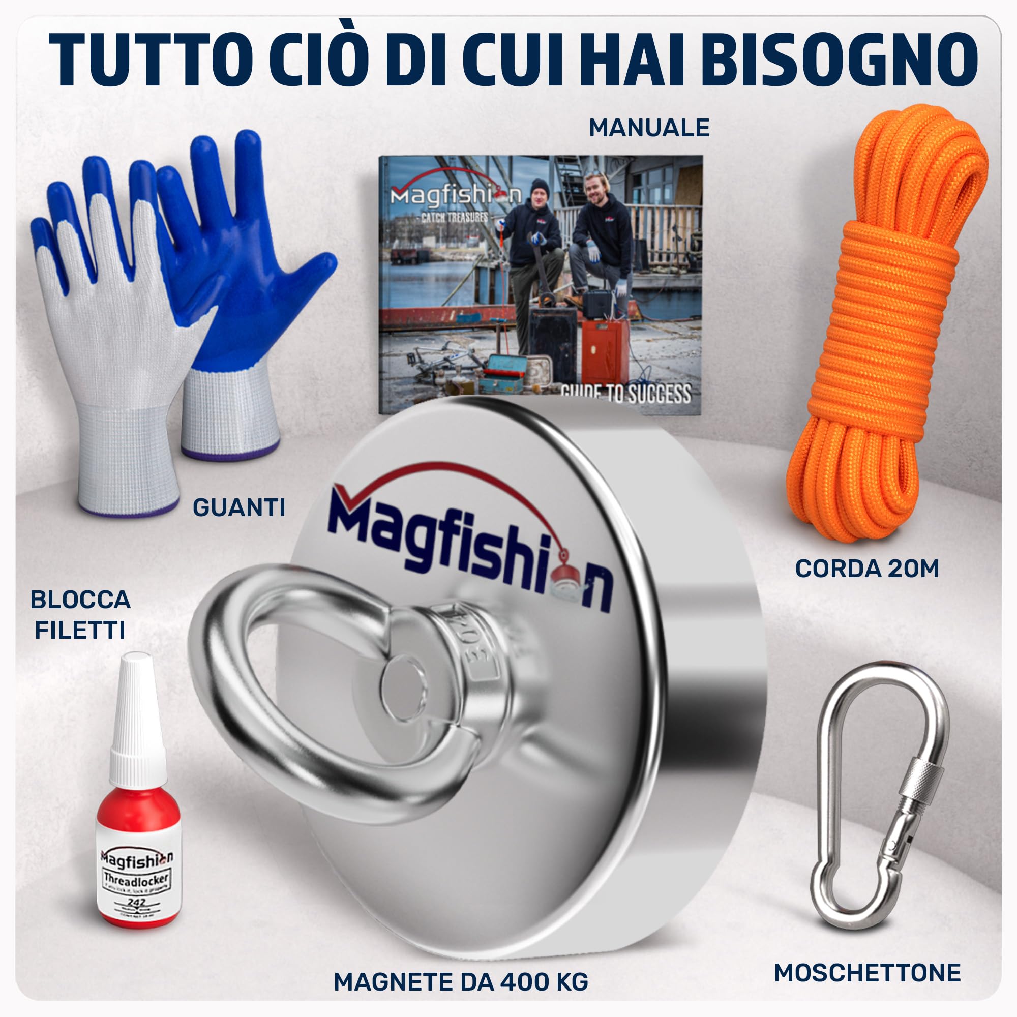 MAGFISHION Imanes Neodimio Potentes 400KG Ø90mm con Cuerda 20M y Guantes