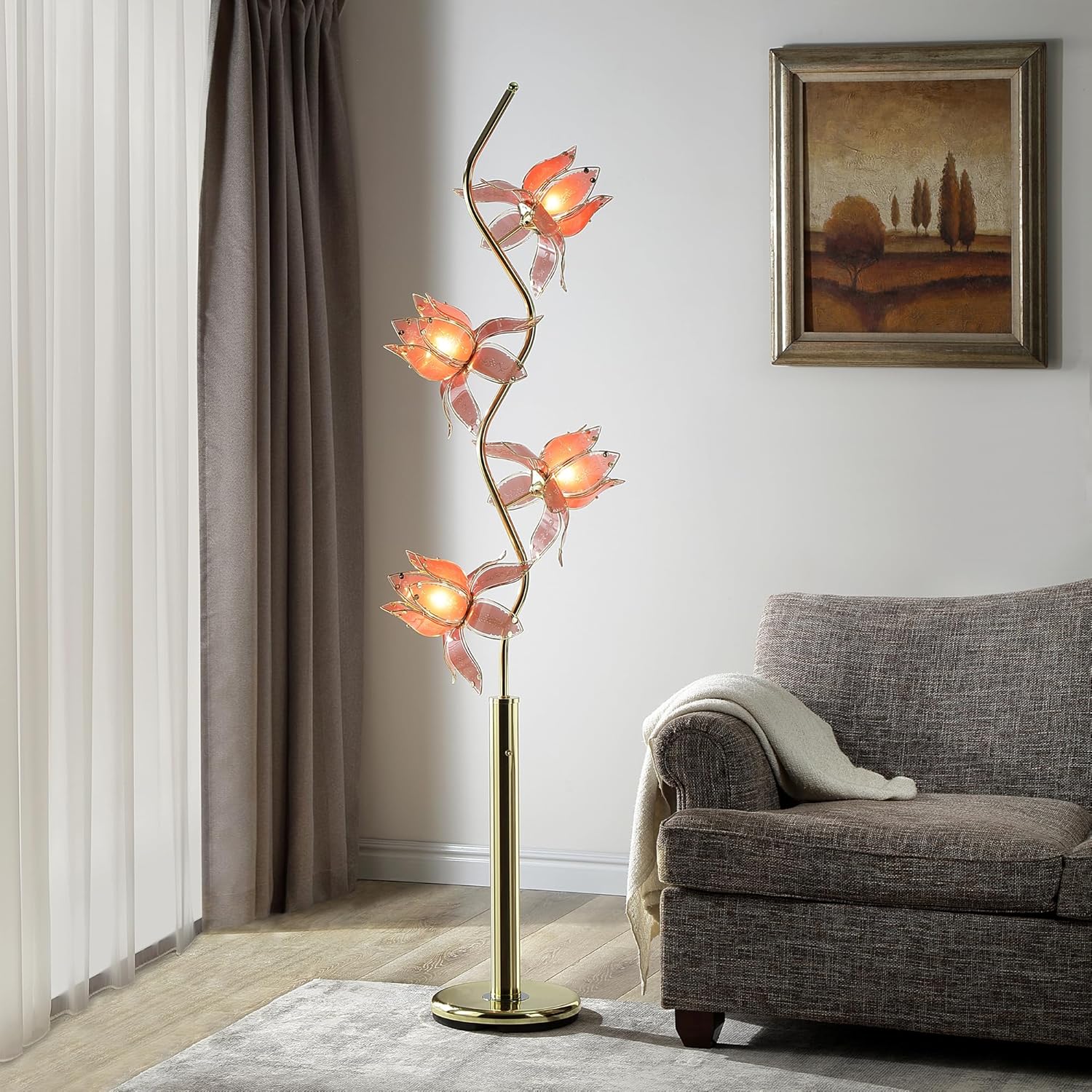 Ore International K9334G 73-Inch Flower Floor Lamp, metal, Brass, 76" x 13" x 13"