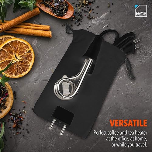 Miniatura 6 de Lewis N Clark Calentador de agua de inmersión portátil Blanco Para café té  chocolate caliente camping viajes  oficina con adaptador de viaje