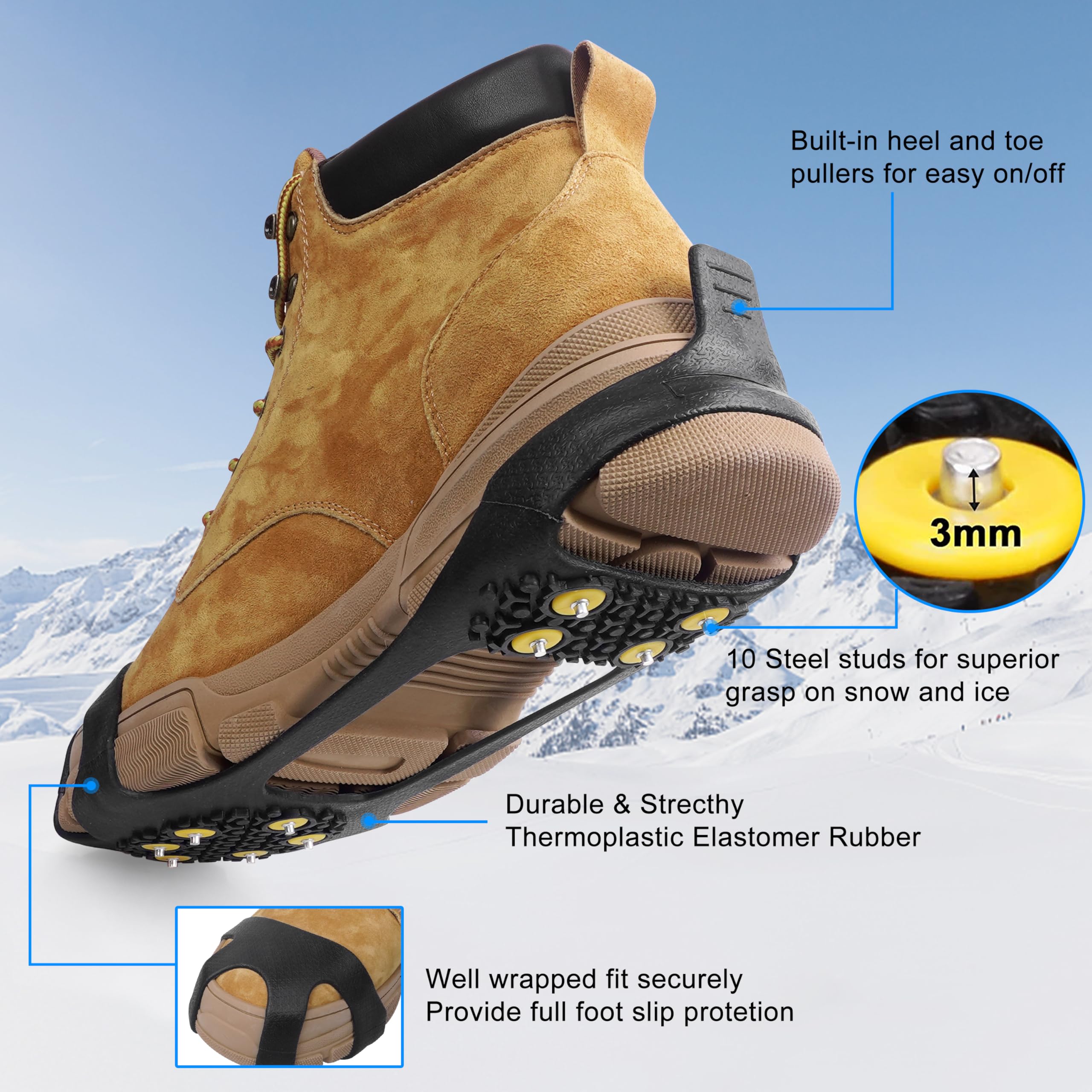 Botte Hiver Femme Snow Traction Cleats,Non Slip Ice Shoes Grippers