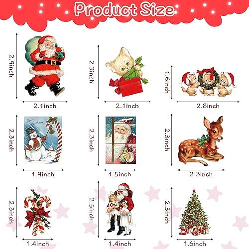 Miniatura 2 de K1tpde 50 calcomanías de vinilo vintage de Navidad, paquete de calcomanías de muñeco de nieve de Papá Noel para adolescentes, calcomanías