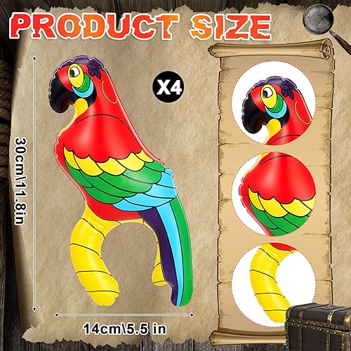 Miniatura 2 de Wettarn 4 piezas inflables de loro pirata de 11 pulgadas de alto, guacamayo escarlata, decoraciones de fiesta pirata para fiesta tropical, regalo de