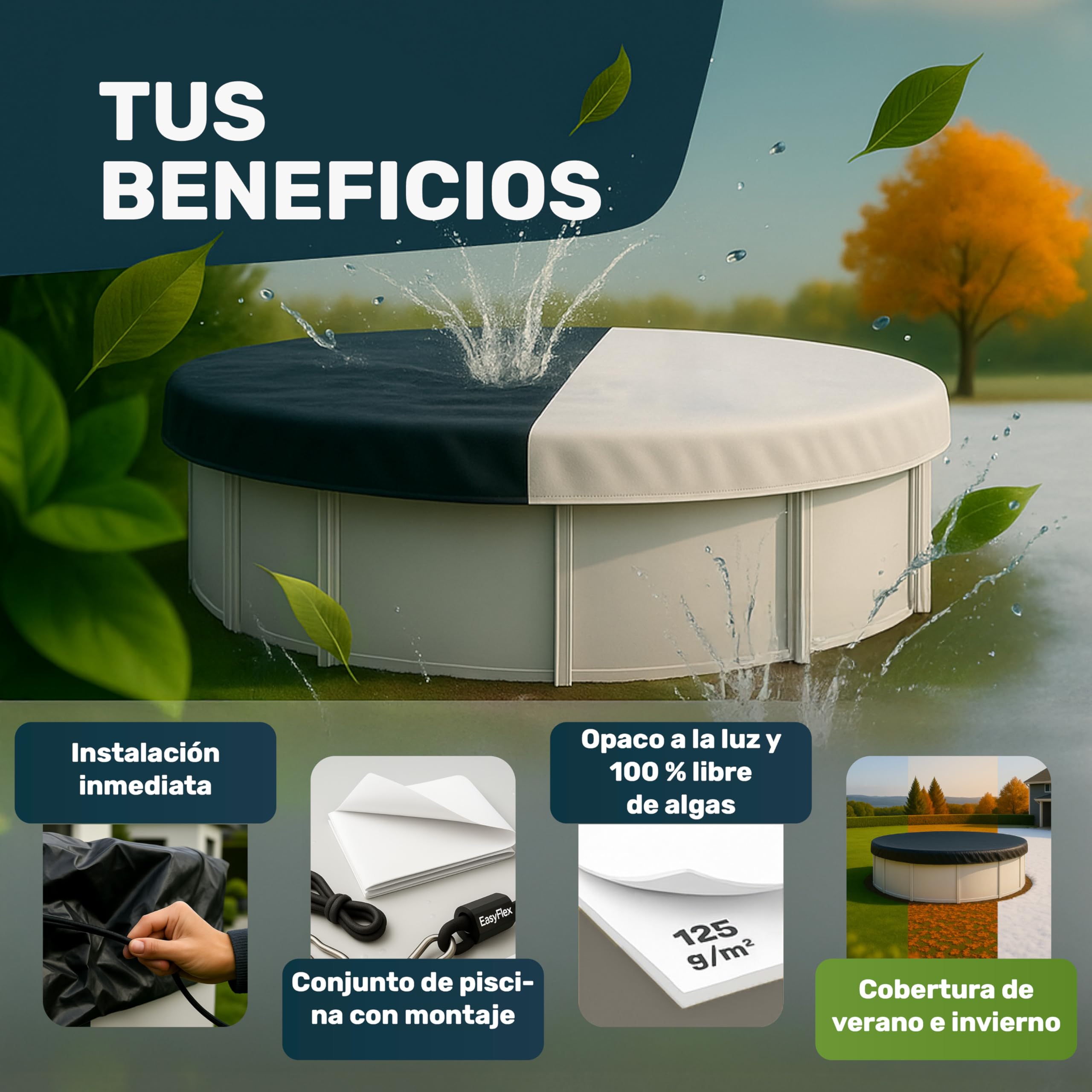 Cubierta para Piscina Ø320-420 cm | Kit EasyFlex con Lona 5x5 m