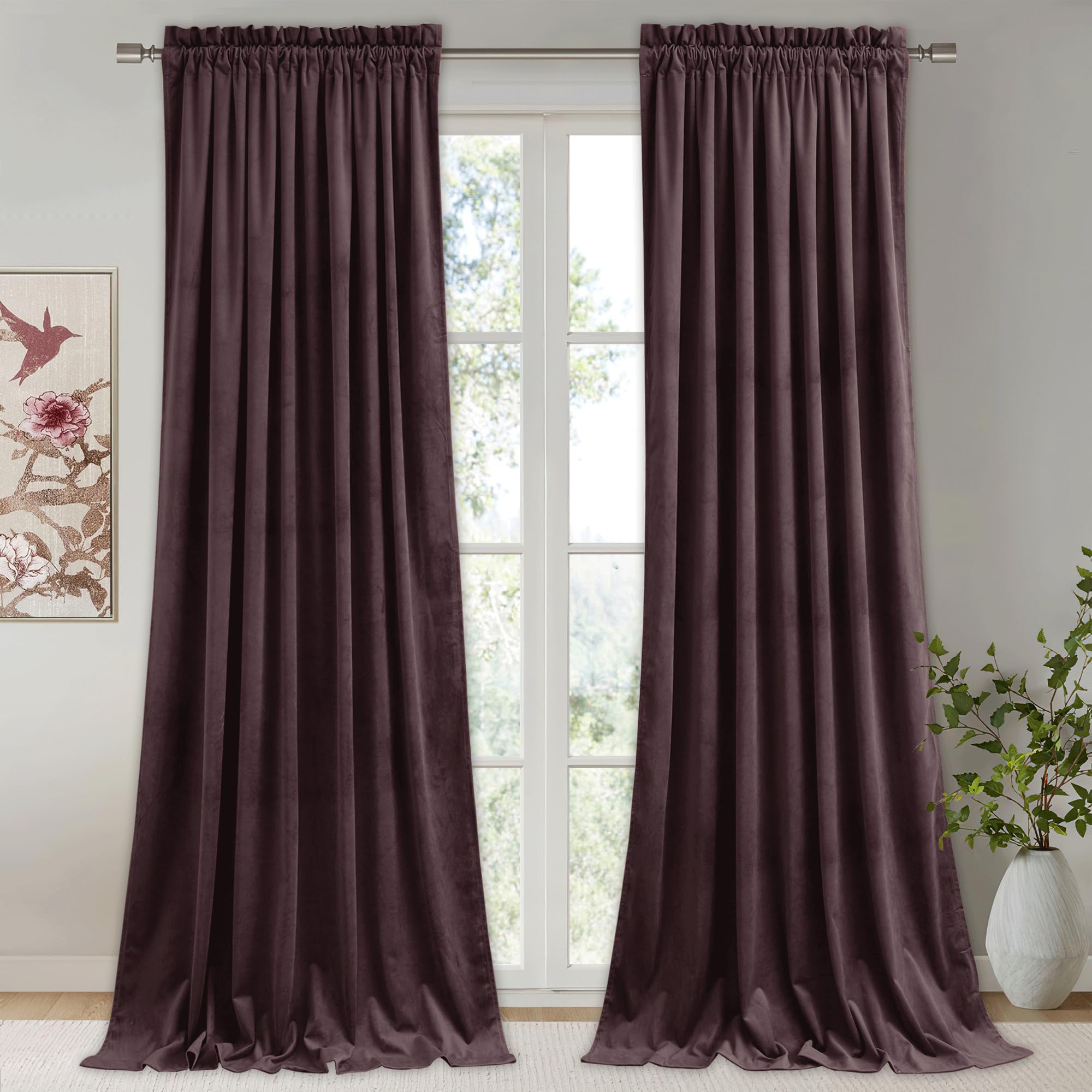 StangH Purple Curtains 84 Inch - Luxury Thermal Light Blocking Privacy Velvet Drapes for Bedroom & Living Room, Super Soft Noise Reducing Window Treatments, W52 x L84, 2 Panels