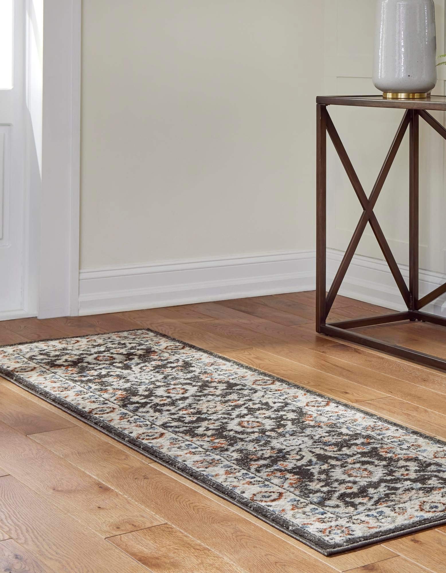 Rugs.com Charlotte Collection Rug – 16 Ft Runner Gray Low-Pile Rug Perfect for Hallways, Entryways